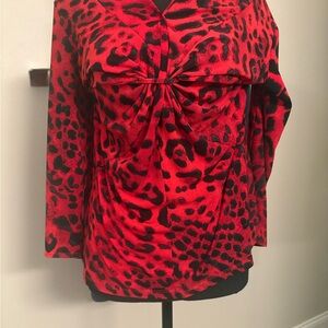 Chaus Red and Black Leopard Print Blouse